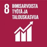 Kuvake: YK:n kestävän kehityksen tavoite 8: Ihmisarvoista työtä ja talouskasvua