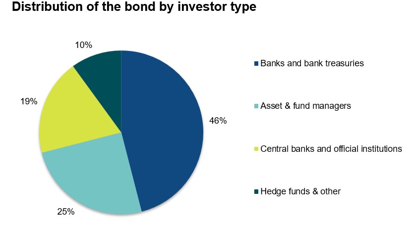 The figure shows the investor base of the new US‑dollar bond, broken down by investor type.