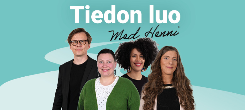 Panu Artemjeff, Katriina Nousiainen och Michaela Moua som gäster i podcasten Tiedon luo