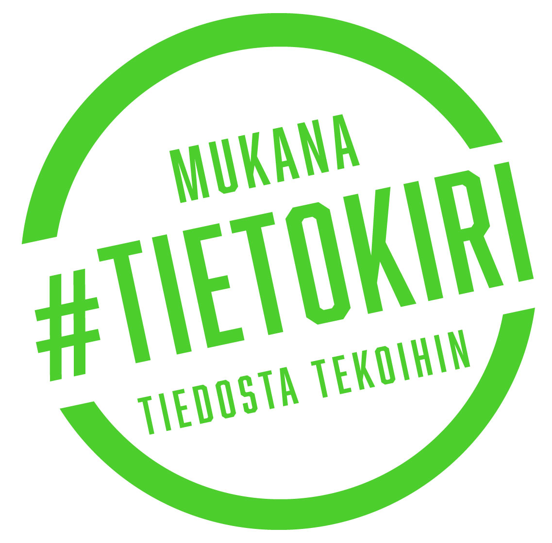 Mukana Tietokirissä -tunnus, verkkosivuille tai esitysmateriaaliin, vihreä
