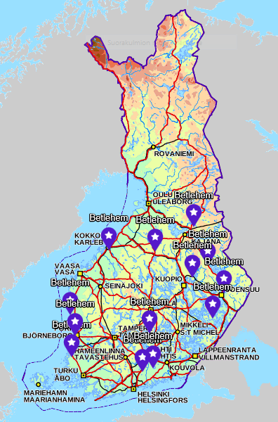 Betlehem-nimiset paikat Suomen kartalla
