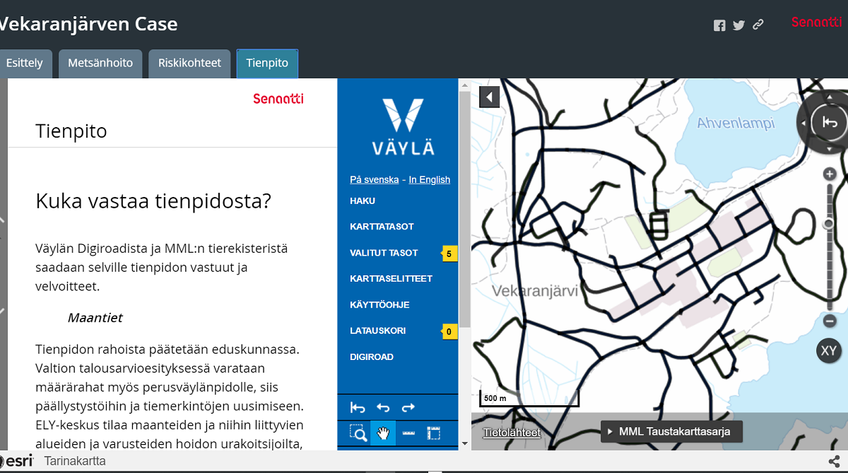 Esimerkki tiestötiedon hyödyntämisestä. Kuvakaappaus tarinakartasta.